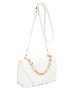 Smooth Plain Chain Link Crossbody Bag LCS-20148 WHITE